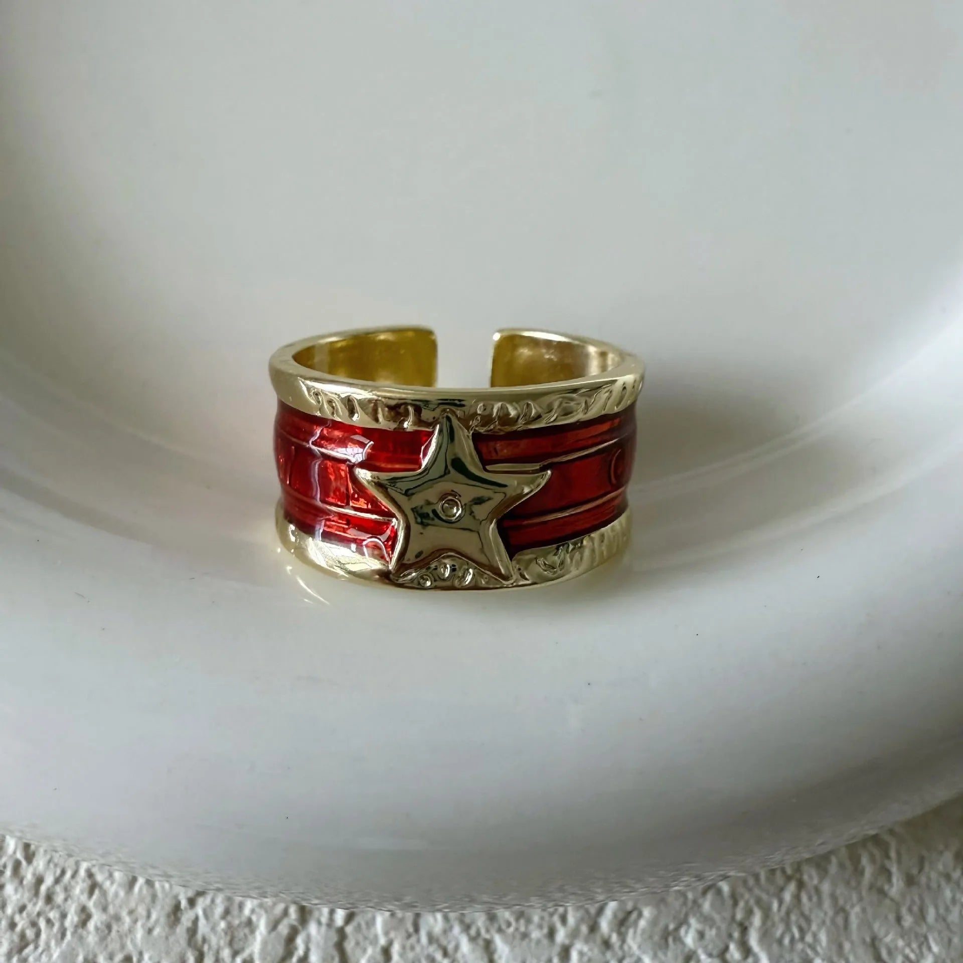 Adjustable copper ring with a retro distressed XINGX drop oil geometric design in multiple colours