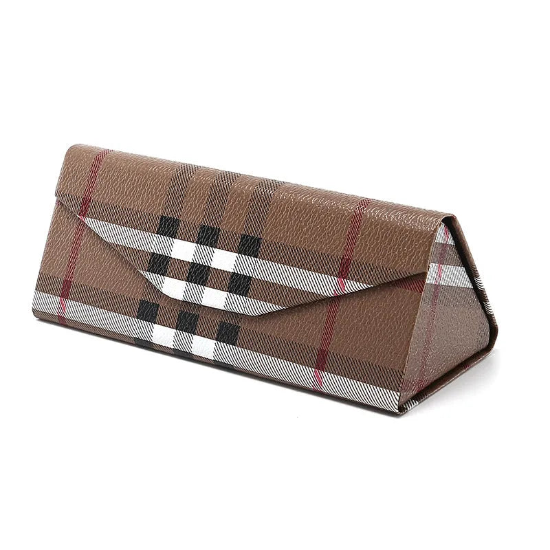 Handmade stitching glasses case in PU cowhide with triangular folding design for compression resistance