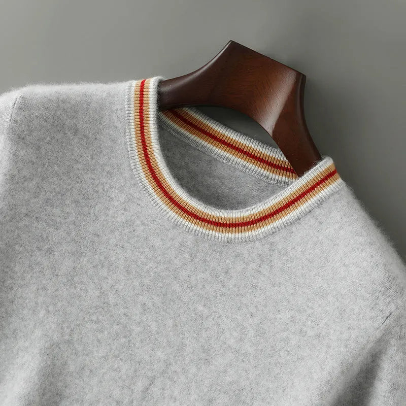 Men's short sleeve round neck pure wool sweater in black, grey, or white.