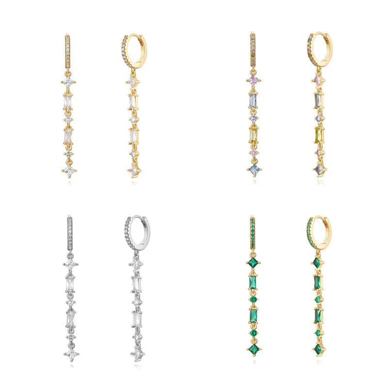 Geometric U-shaped alloy ear clips with micro-inlaid colourful zircon beads and dot, ring, line patterns