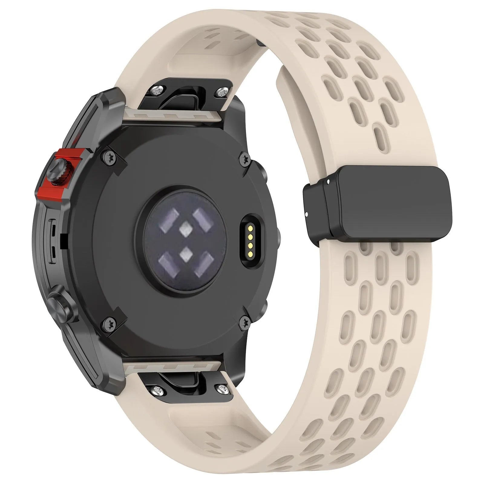 Garmin Fenix quick release silicone sport band in multiple colours showing quick-release mechanism.