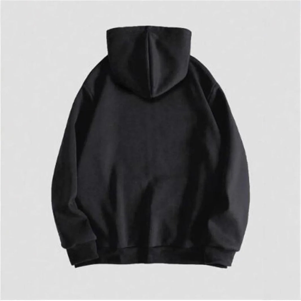 Men's black Harajuku style hooded sweatshirt with skull pattern hot stamping print and long sleeves