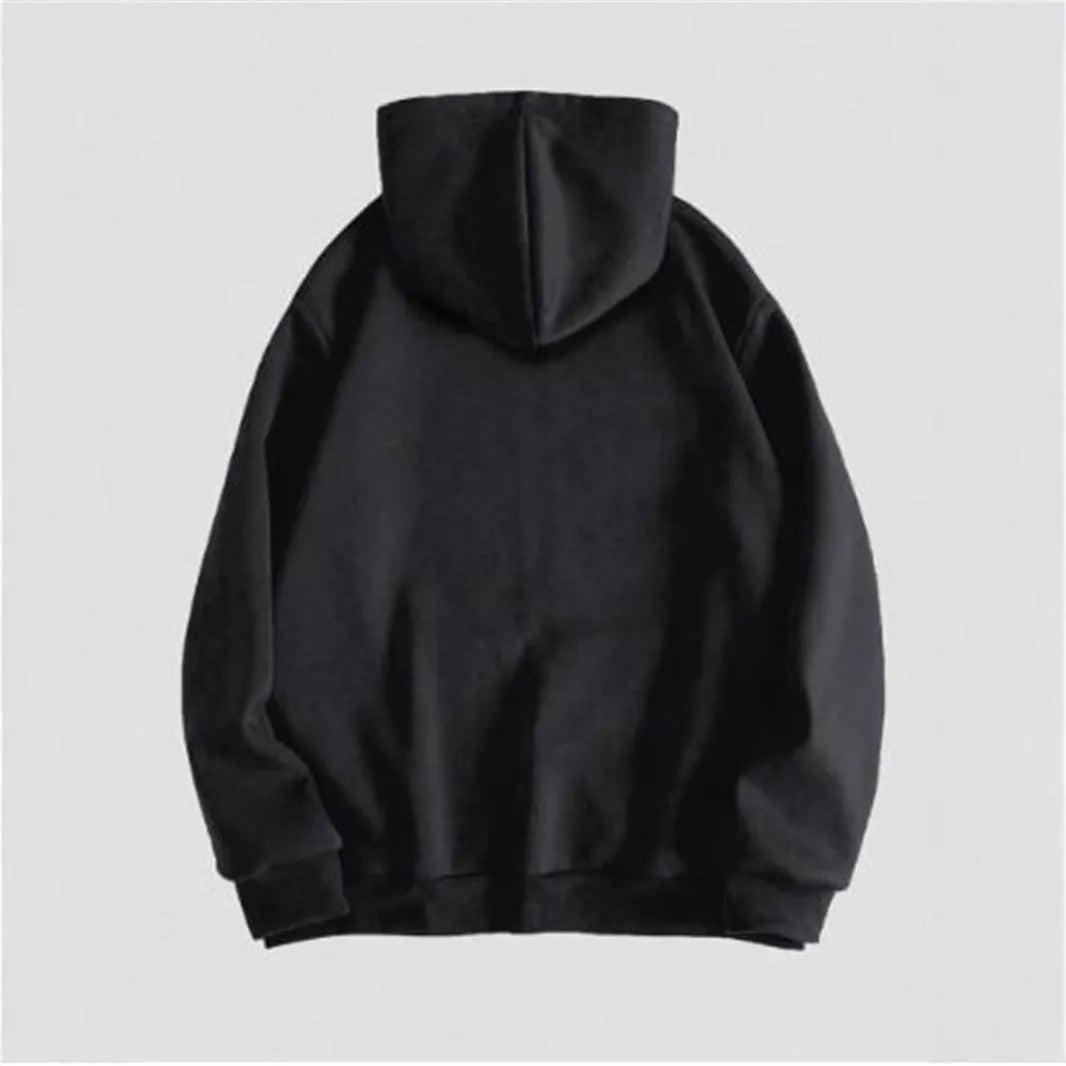 Men's black Harajuku style hooded sweatshirt with skull pattern hot stamping print and long sleeves