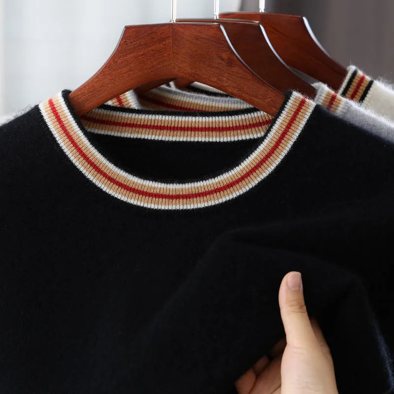Men's short sleeve round neck pure wool sweater in black, grey, or white.