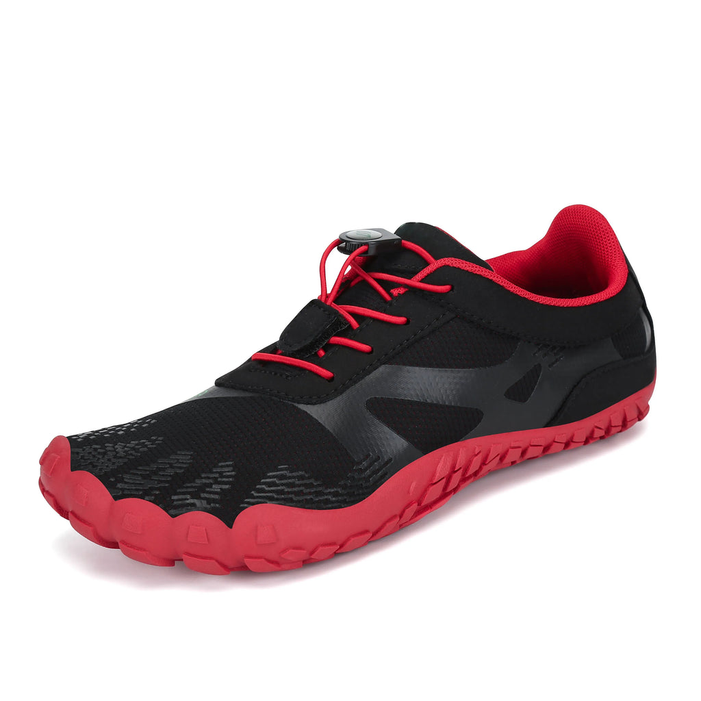 Men's mesh water sports shoes with rubber sole in black, showing breathable upper and casual design