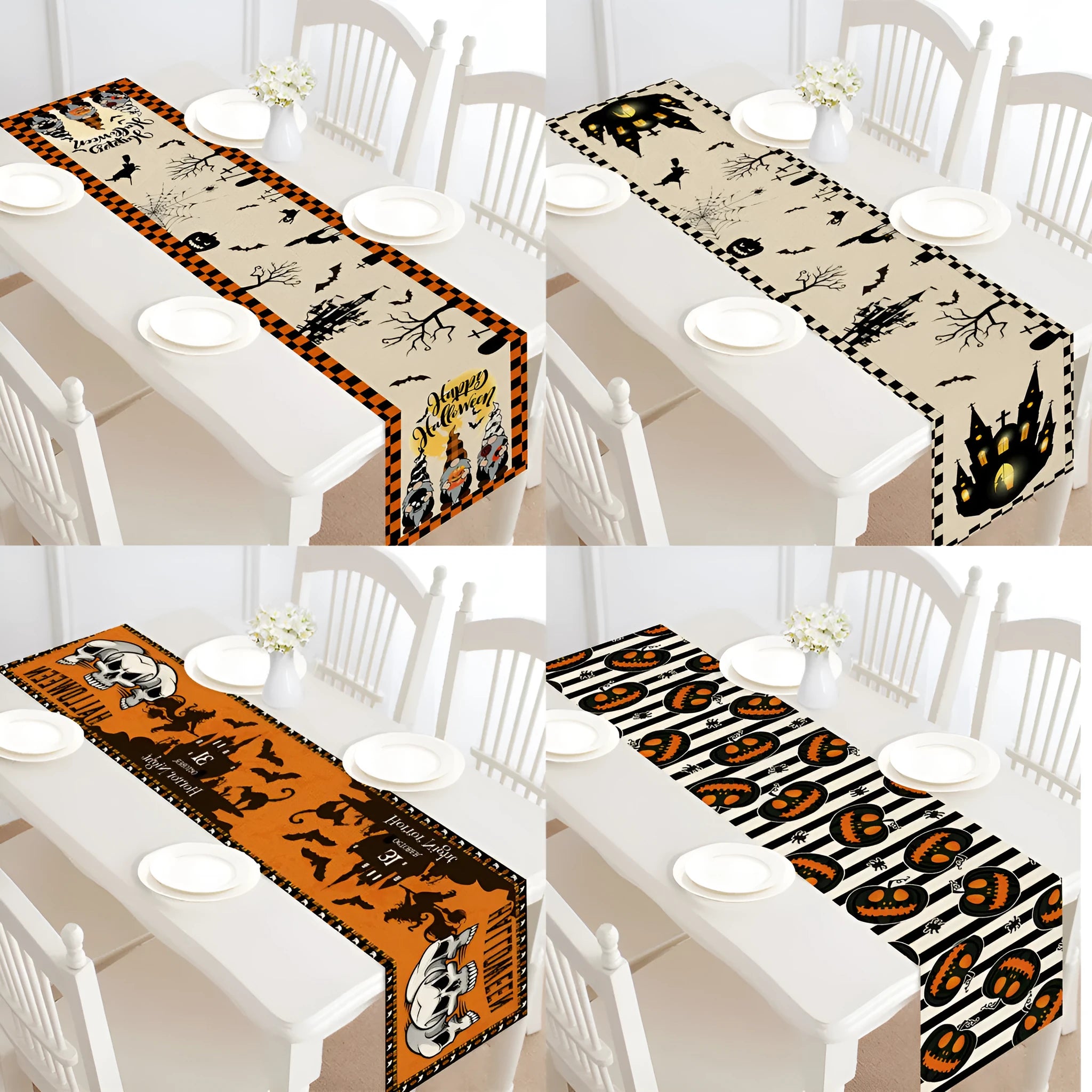 Halloween table runner single-sided bunting polyester linen-look fabric 30x182cm digital print