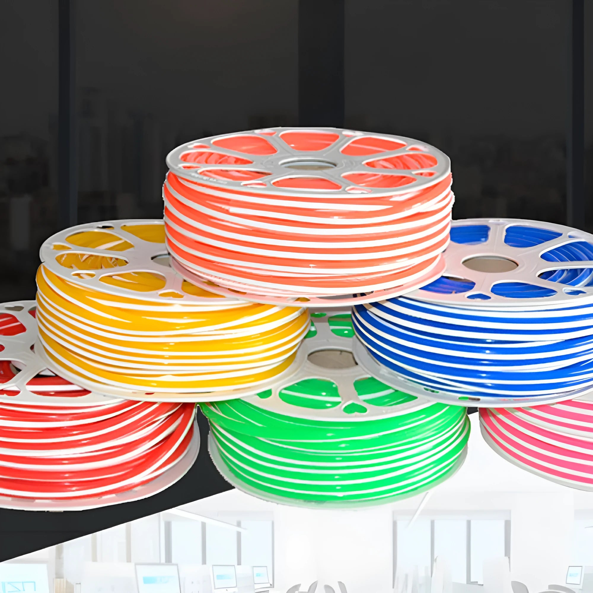 Flexible silicone LED split neon light bar in multiple colours showing 8mm width