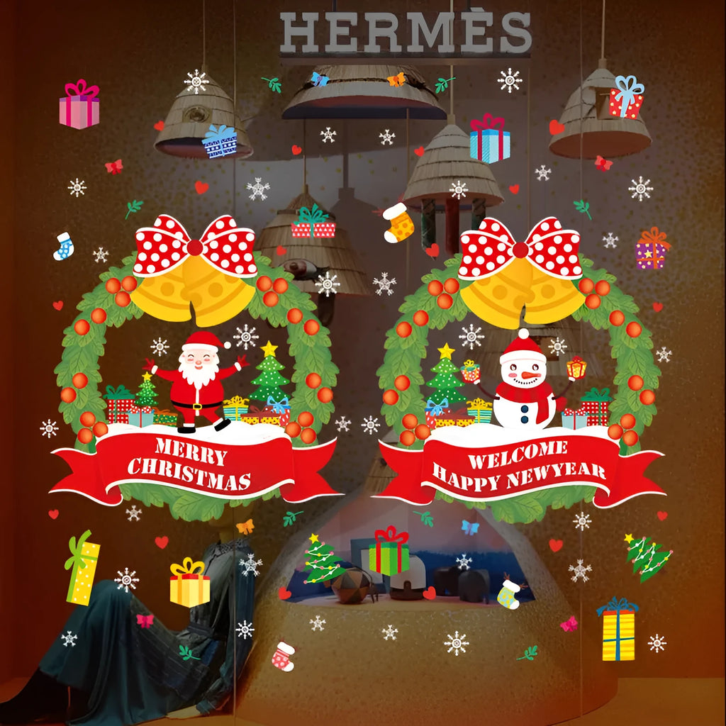 Large PVC Christmas static wall sticker with cartoon anime pattern measuring 60x45cm
