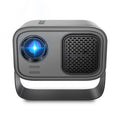 Black portable HD projector with remote control and international plug adapters