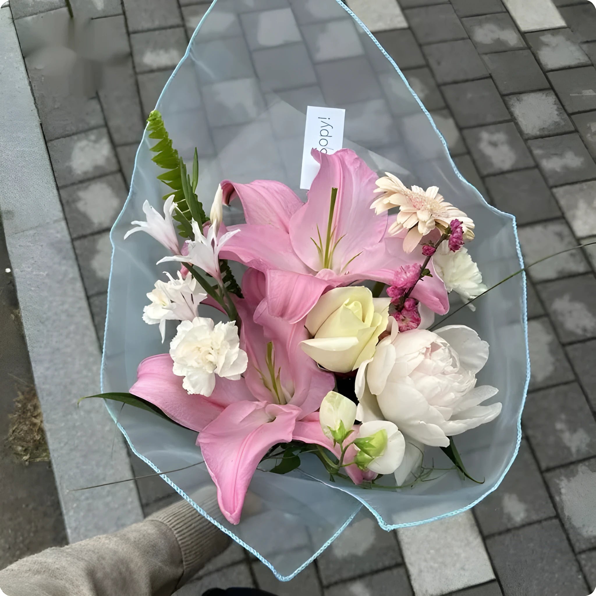 Silk fabric flower bouquet packaging bag with arabesquitic pattern, 60×60cm size in multiple colours