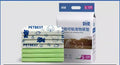 Pack of thickened disposable dog urine pads showing adhesive backing and size options.