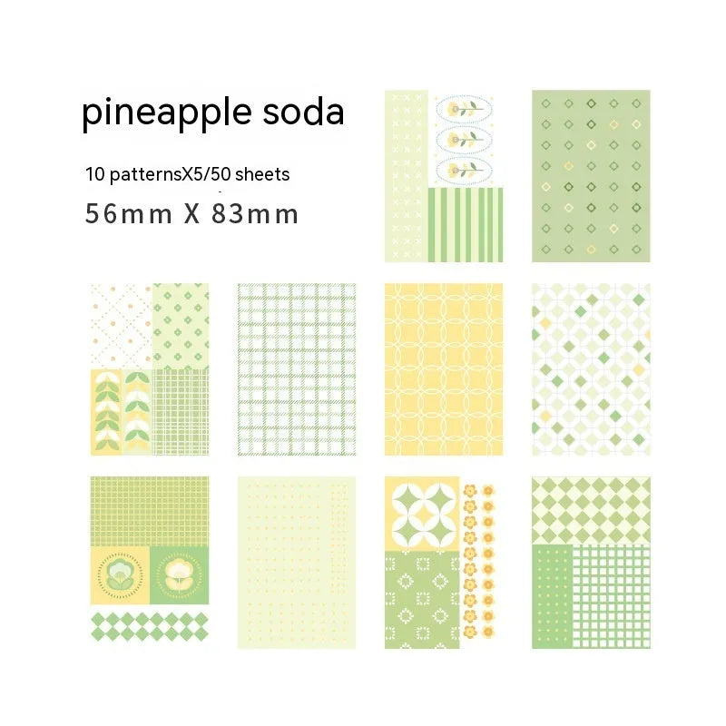 Assorted dessert-coloured note papers from the dessert supply series, 50 sheets measuring 56mm by 83mm.