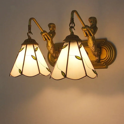 Oval mermaid bathroom mirror light with white finish, LED compatible wall lamp for vanity