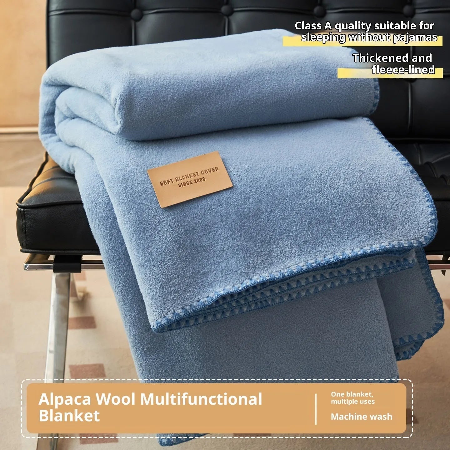 Alpaca fleecefiber blanket in solid colour, Class A soft polyester, thickened warm leg covering