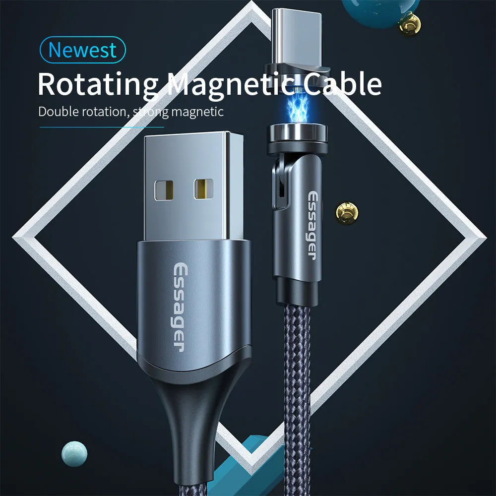 Essager 360-degree rotating magnetic charging cable with aluminium alloy connectors and nylon braid