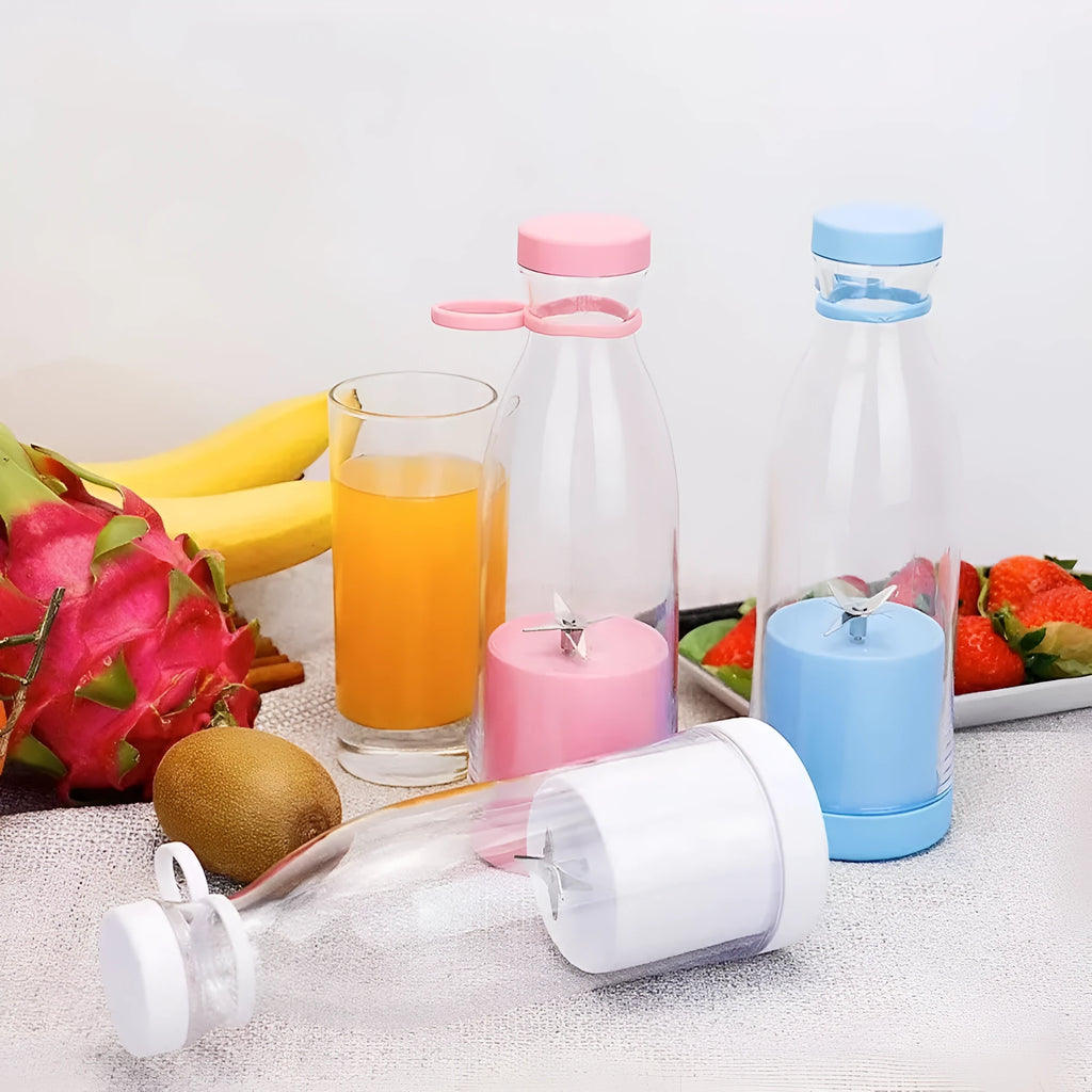 Electric USB wine bottle juicer cup with 6-leaf cutter head in white, PC food grade plastic liner, 400ml capacity