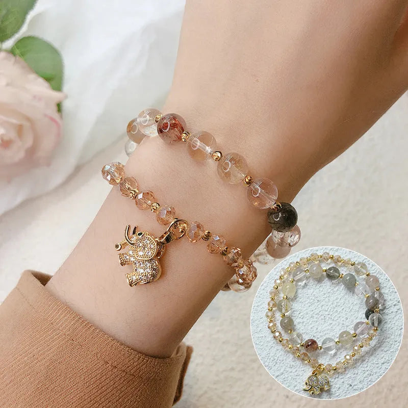 Women's retro crystal bracelet with colour hair crystal stones and strawberry quartz accents