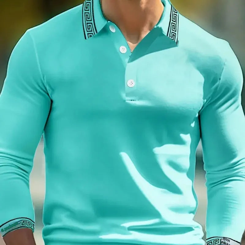 Design Button Long Sleeve Retro Loose Top for men in polyester blend, loose fit pullover
