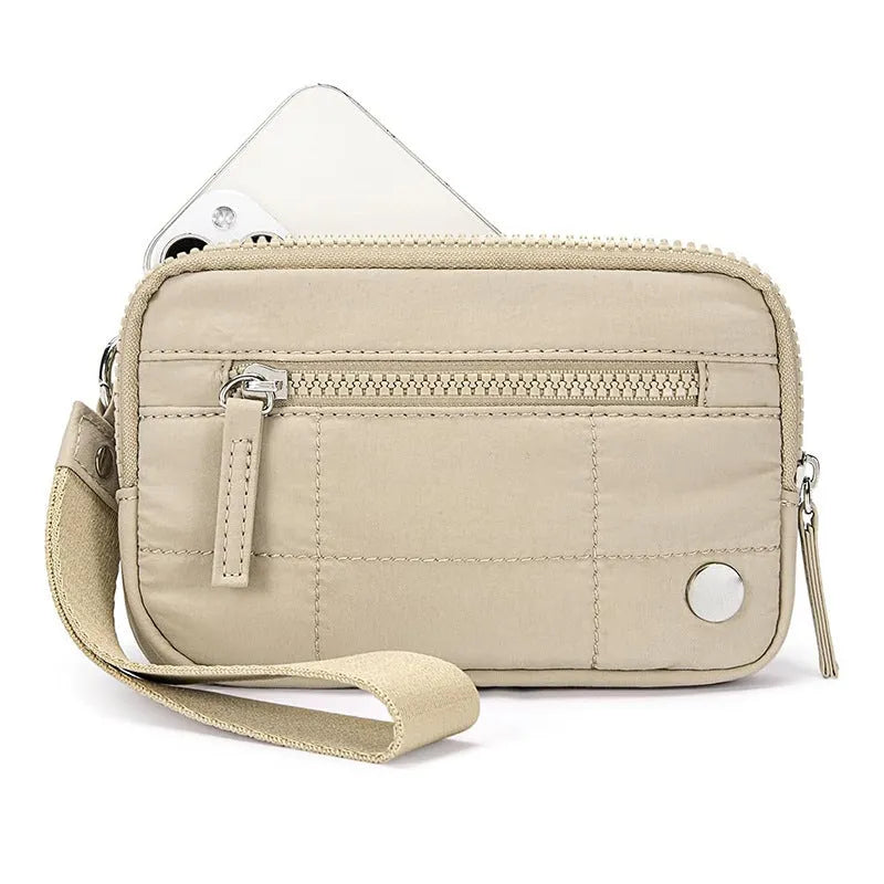 Women's waterproof quilted nylon handbag with transparent deck section in urban simplicity style