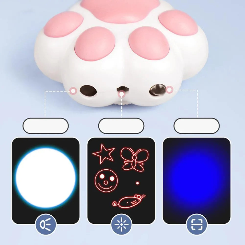 Pink and black infrared cat teaser key chain toy measuring 5cm by 2.5cm with USB charging port