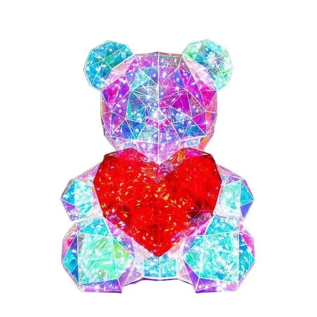 Luminous cartoon bear gift, plastic, 30cm tall, 23 x 19 x 30cm, USB plug and gift box, red Love or pink Love