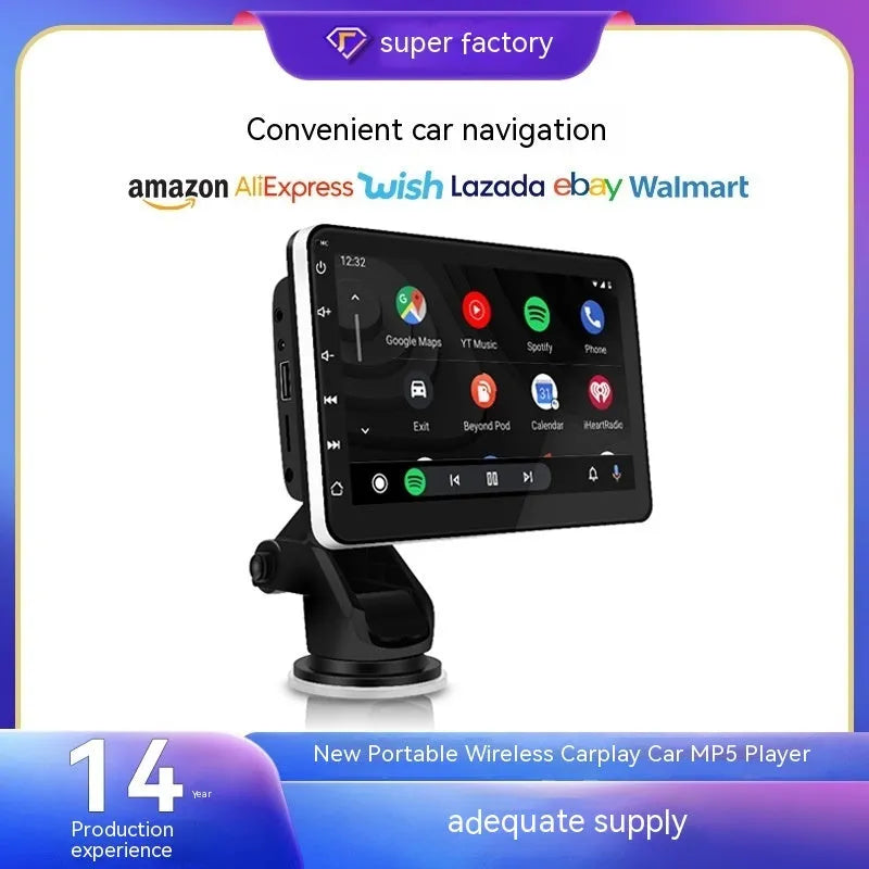 7 inch wireless Carplay car GPS navigator with OLED screen and universal suction cup mount