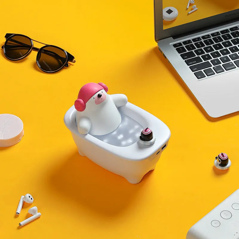 White Creative USB desktop air humidifier and scent diffuser on a wooden table.