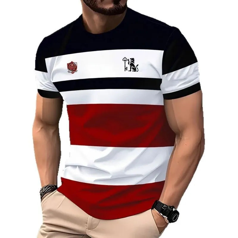 Men's loose fit short sleeve T-shirt with digital 3D printing pattern in picture style colours