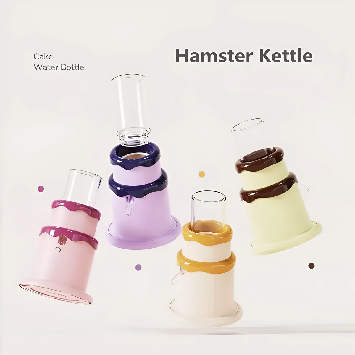 125ml cream cake hamster kettle small pet drinker in high borosilicate glass, 103.5 x 122mm, green pink purple yellow