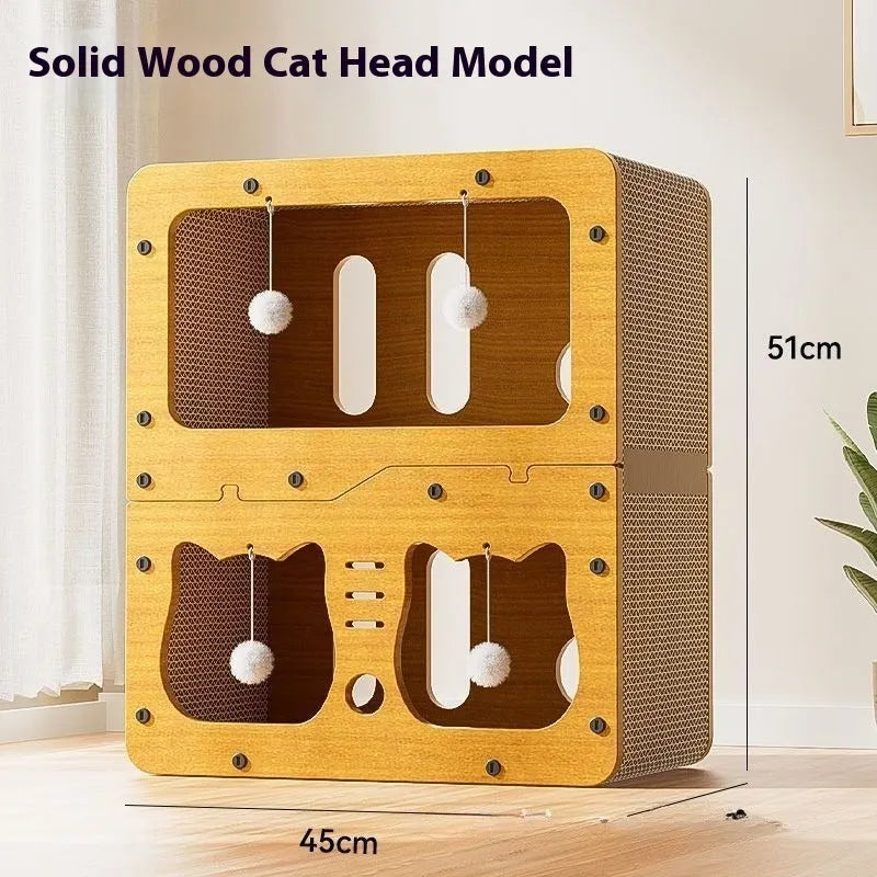 Double layer cat scratching board and nest combination with wear-resistant surface in owl design style