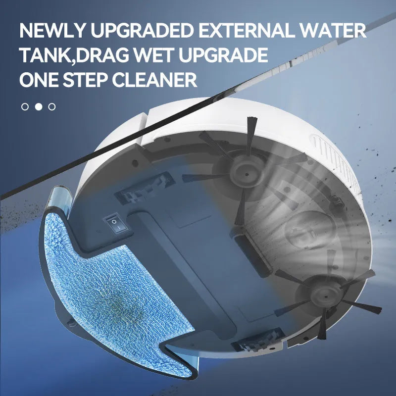 Intelligent sweeping robot with large water tank, 2000 Pa suction, in black, for floor cleaning