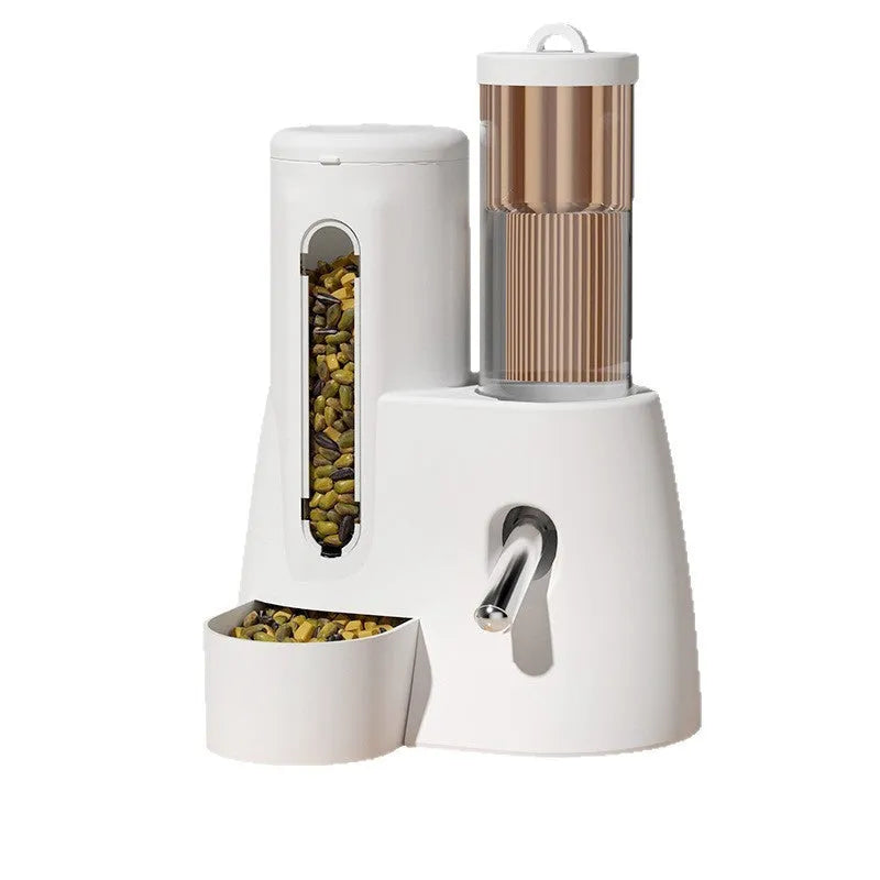 White, blue, and pink hamster automatic drinking water feeder and food basin in large and small sizes.