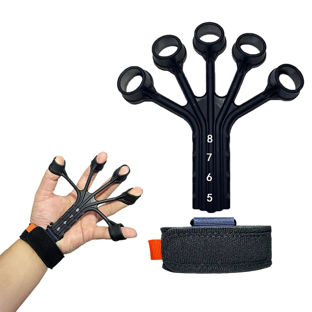 Silicone finger flexion and extension rehabilitation trainer with tension rope and adjustable belt