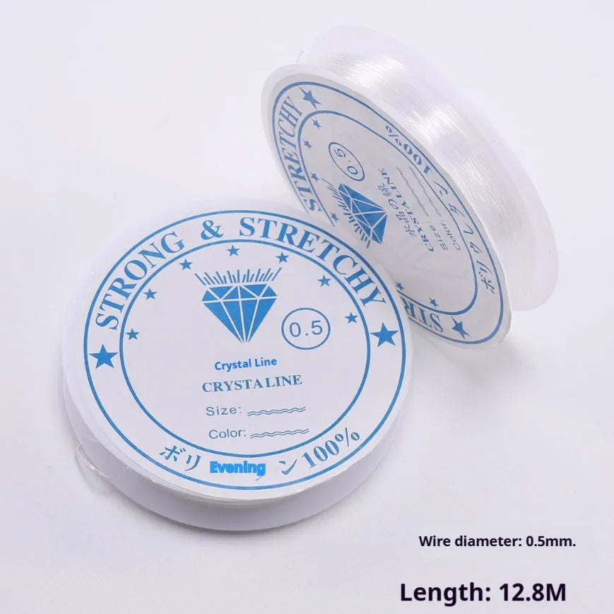 Clear white elastic fishing line spool for jewellery making with six diameter options