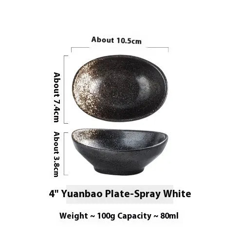 Oval Japanese ceramic sauce dipping bowl with traditional Edo pattern design