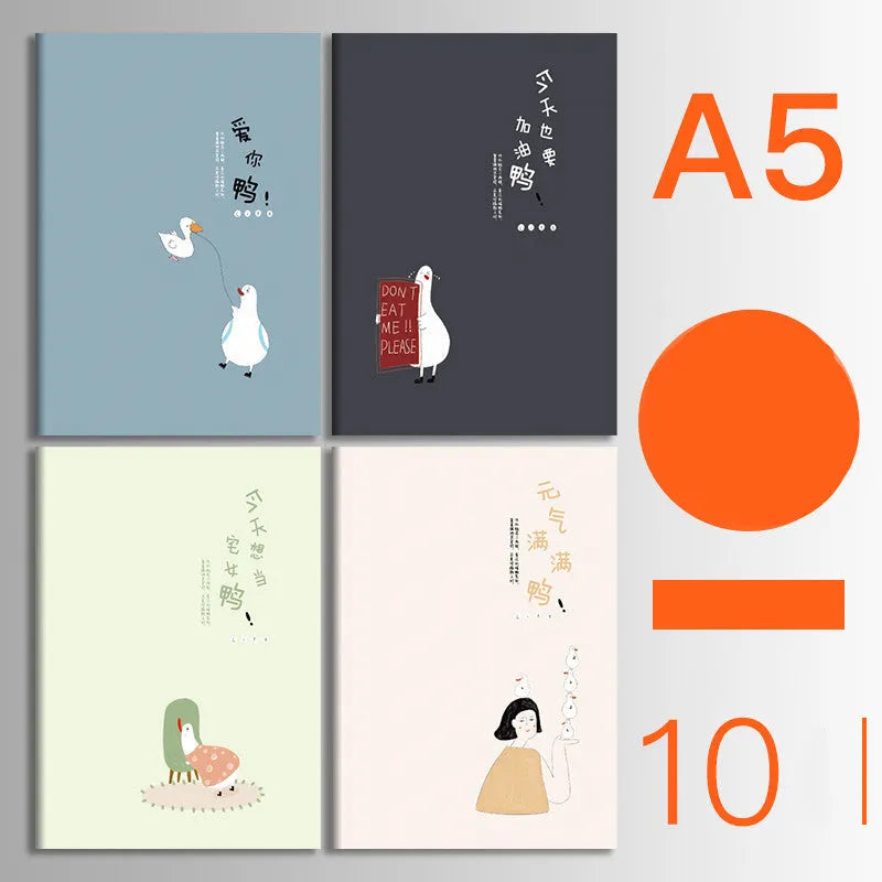 Pack of 10 A5 and B5 soft cover kraft paper notebooks with various designs, showing thread binding.