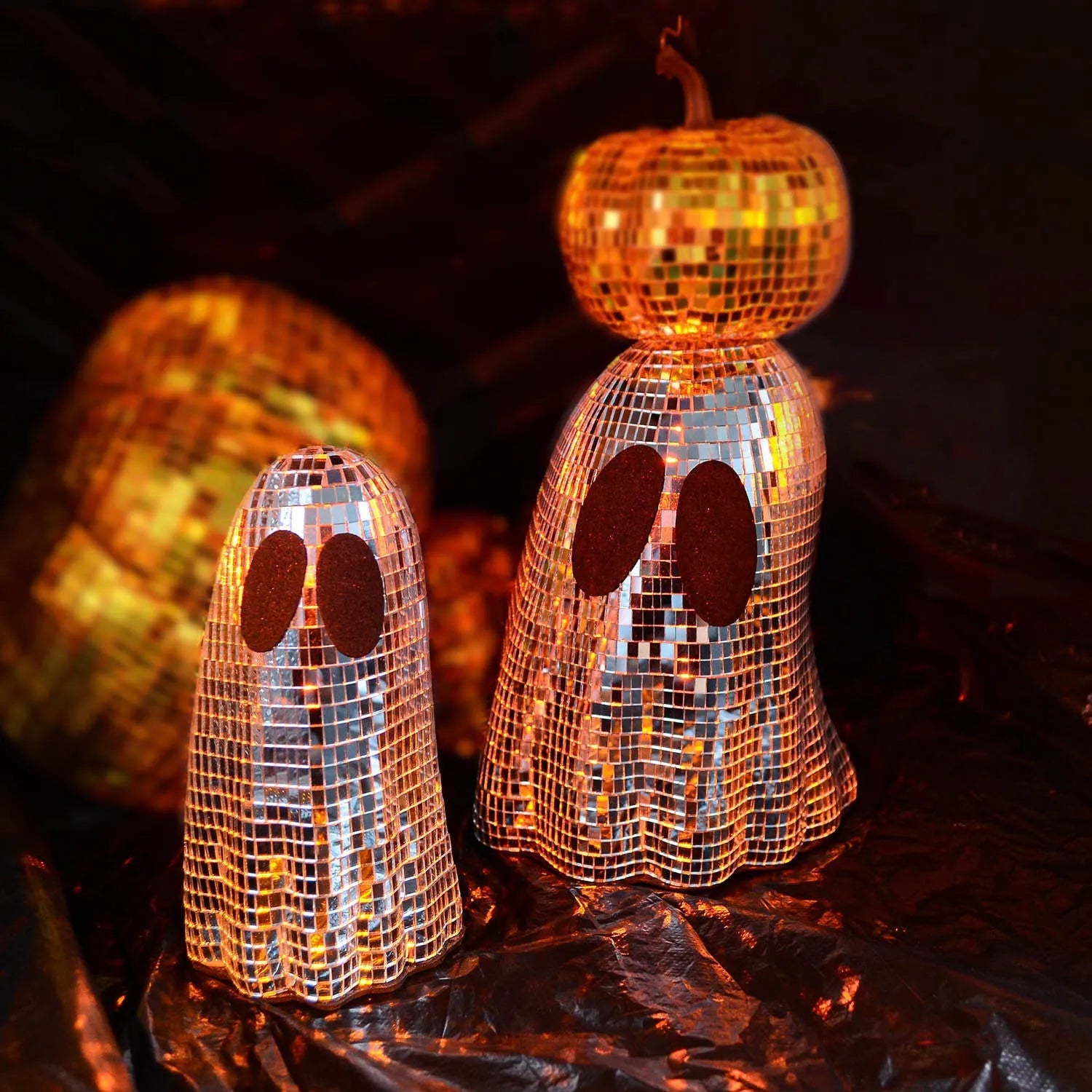 Silver glass Halloween desktop decoration with mosaic mirror patch diss cute design