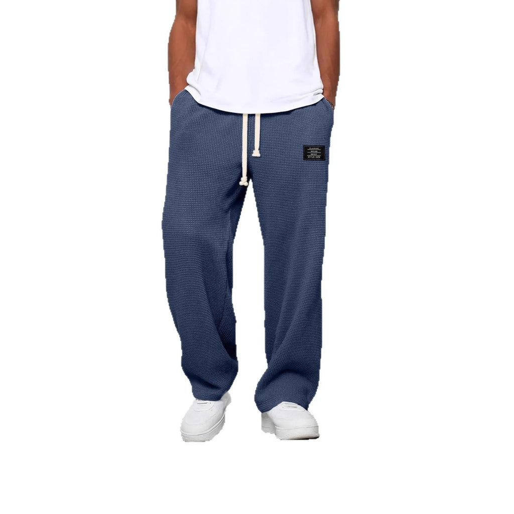 Men's loose straight-leg polyester waffle casual sports trousers, mid-high waist, eight colours, autumn