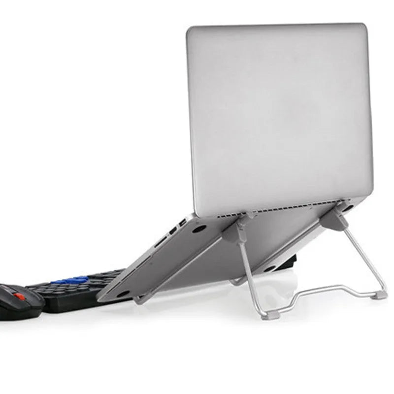 A grey mobile phone and laptop stand made from aluminium alloy and engineering plastic.