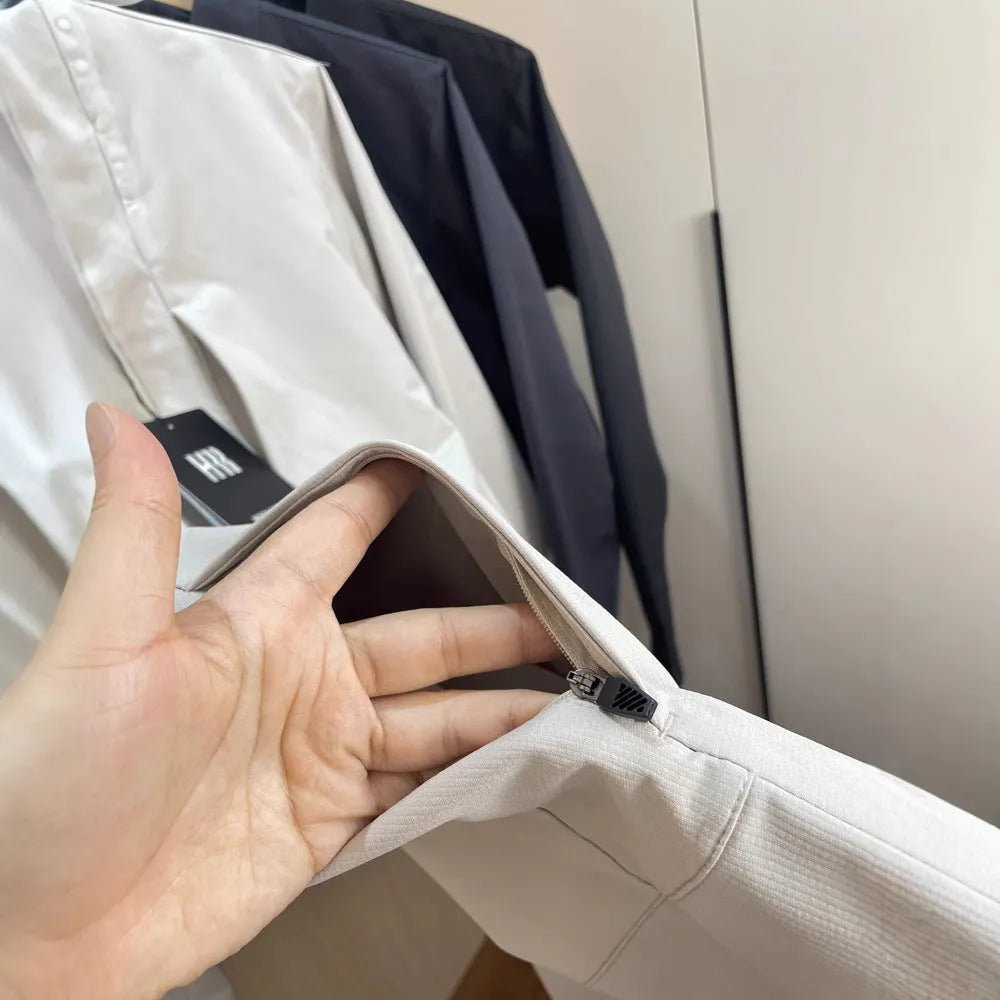 Men's stand collar sports casual jacket, long sleeve, straight hem, polyester, black dark blue or milky white