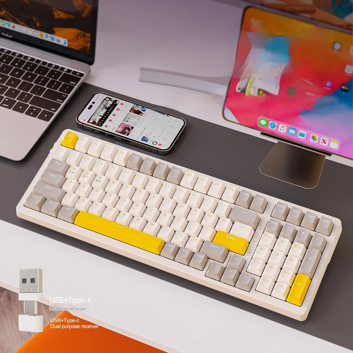Free Wolf K96 Bluetooth dual-mode mechanical keyboard with red switches in compact 39cm design