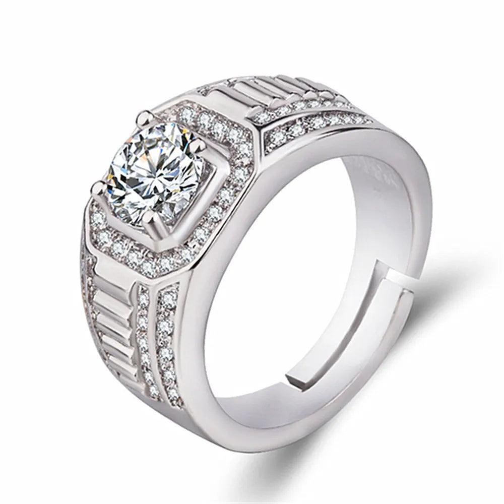 Men's adjustable copper ring with large square diamond design in gold or platinum colour