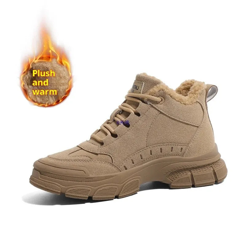 Women's warm snow boots in black with non-slip rubber sole and plus velvet lining in Martin boot style