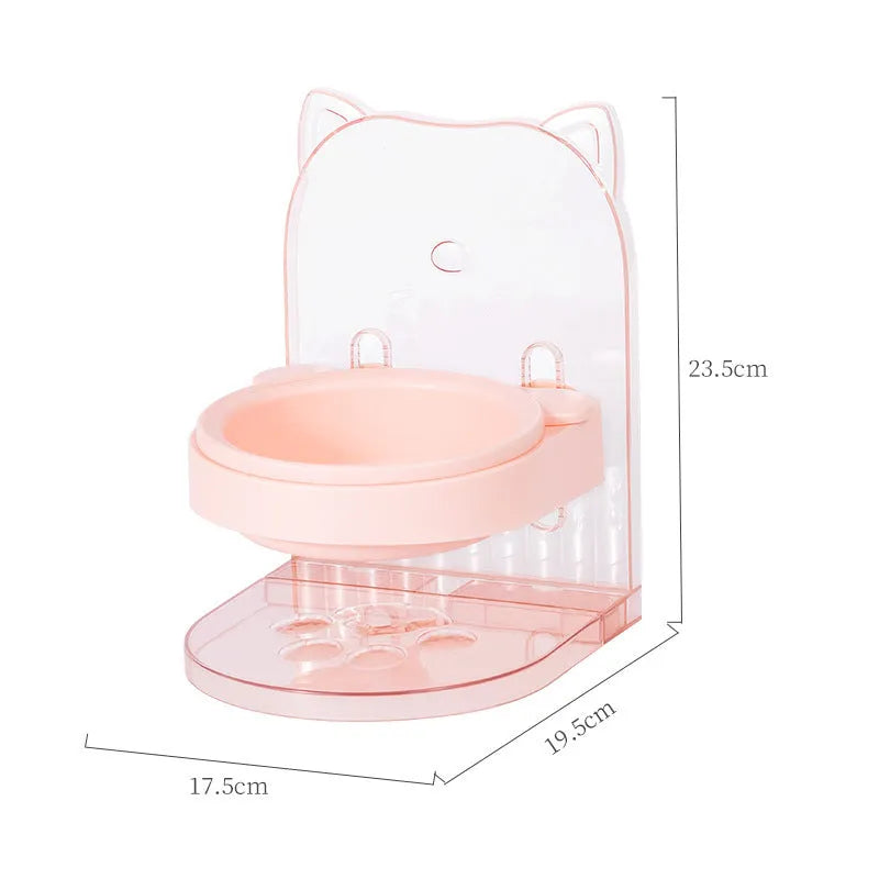Grey cat bowl with anti-spill cage and cat ear neck protection for pets