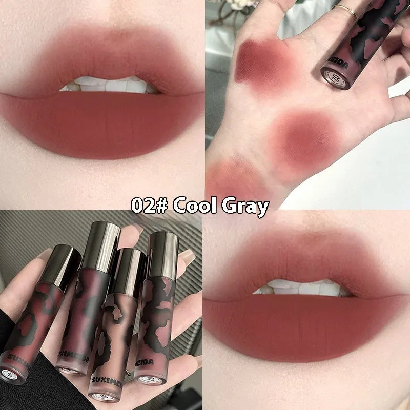 Matte lip mud lipstick in five colour shades with no stain on cup formula, 3.2g net content.