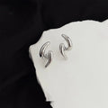 Copper geometric stud earrings with electroplated gold or silver finish, line design, one pair