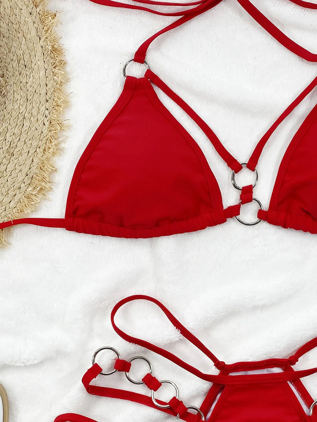 Women's pure colour separated bikini swimwear set with shorts in nylon fabric