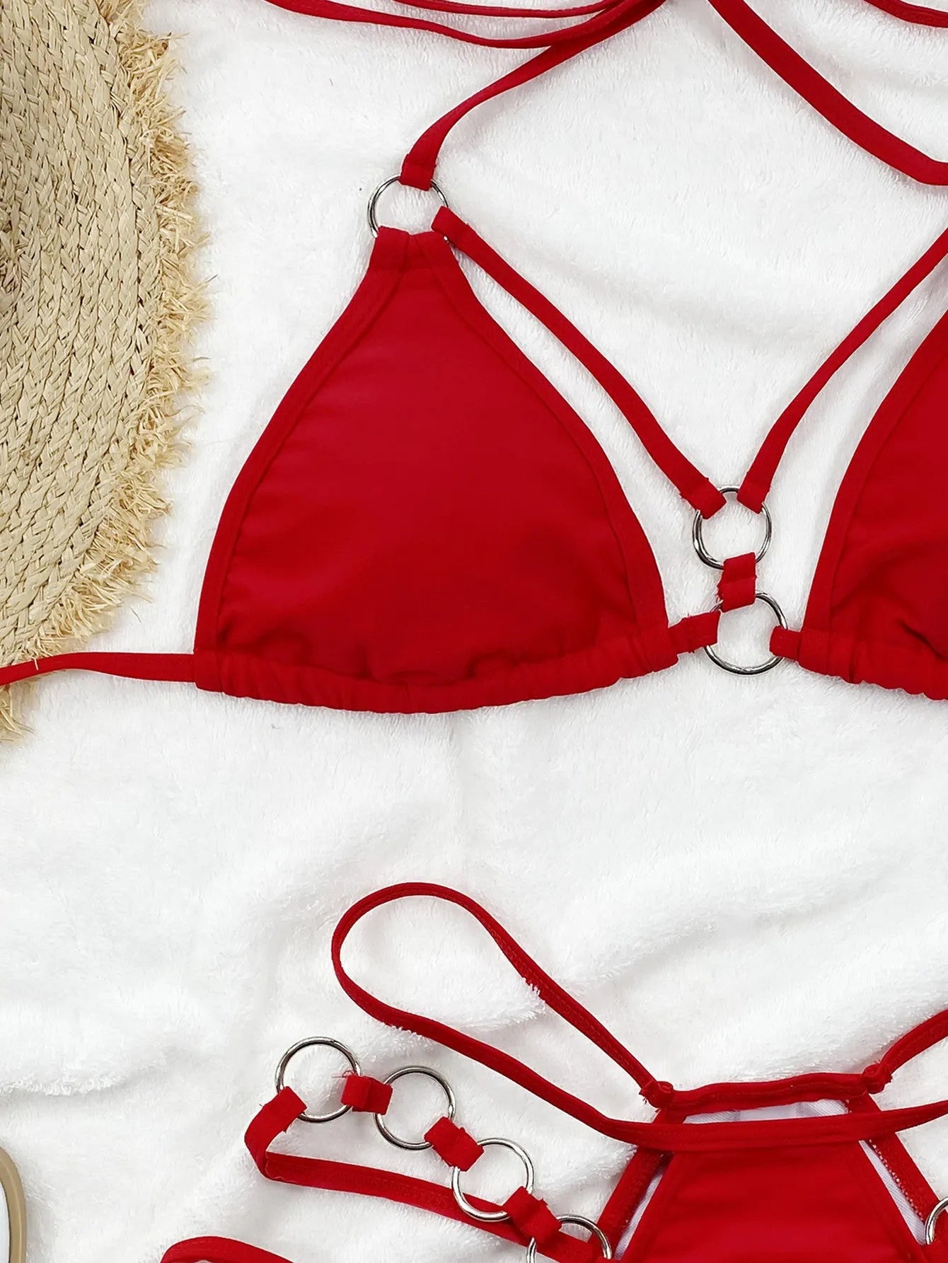 Women's pure colour separated bikini swimwear set with shorts in nylon fabric