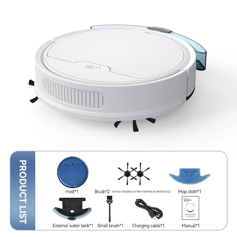 Intelligent sweeping robot with large water tank, 2000 Pa suction, in black, for floor cleaning