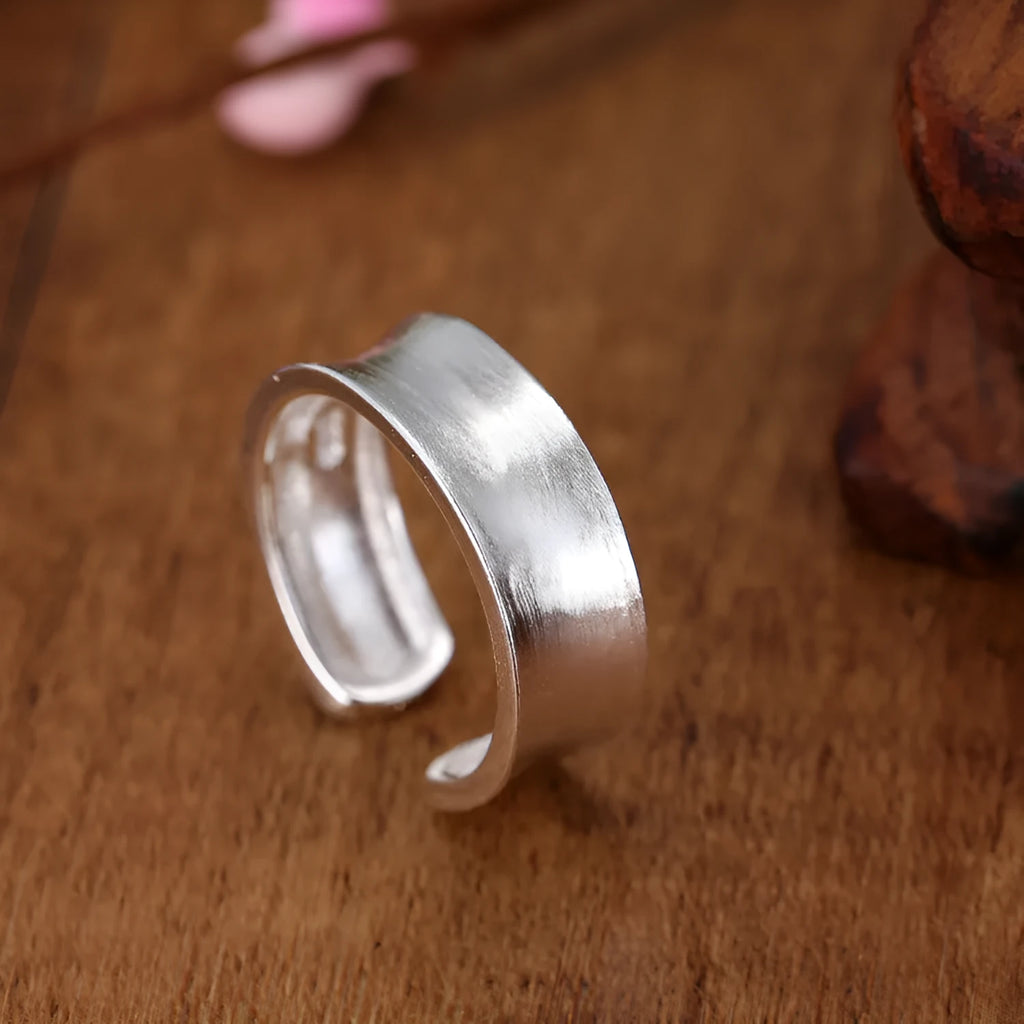 Korean frosted sterling silver adjustable open ring with geometric shape and electroplated finish